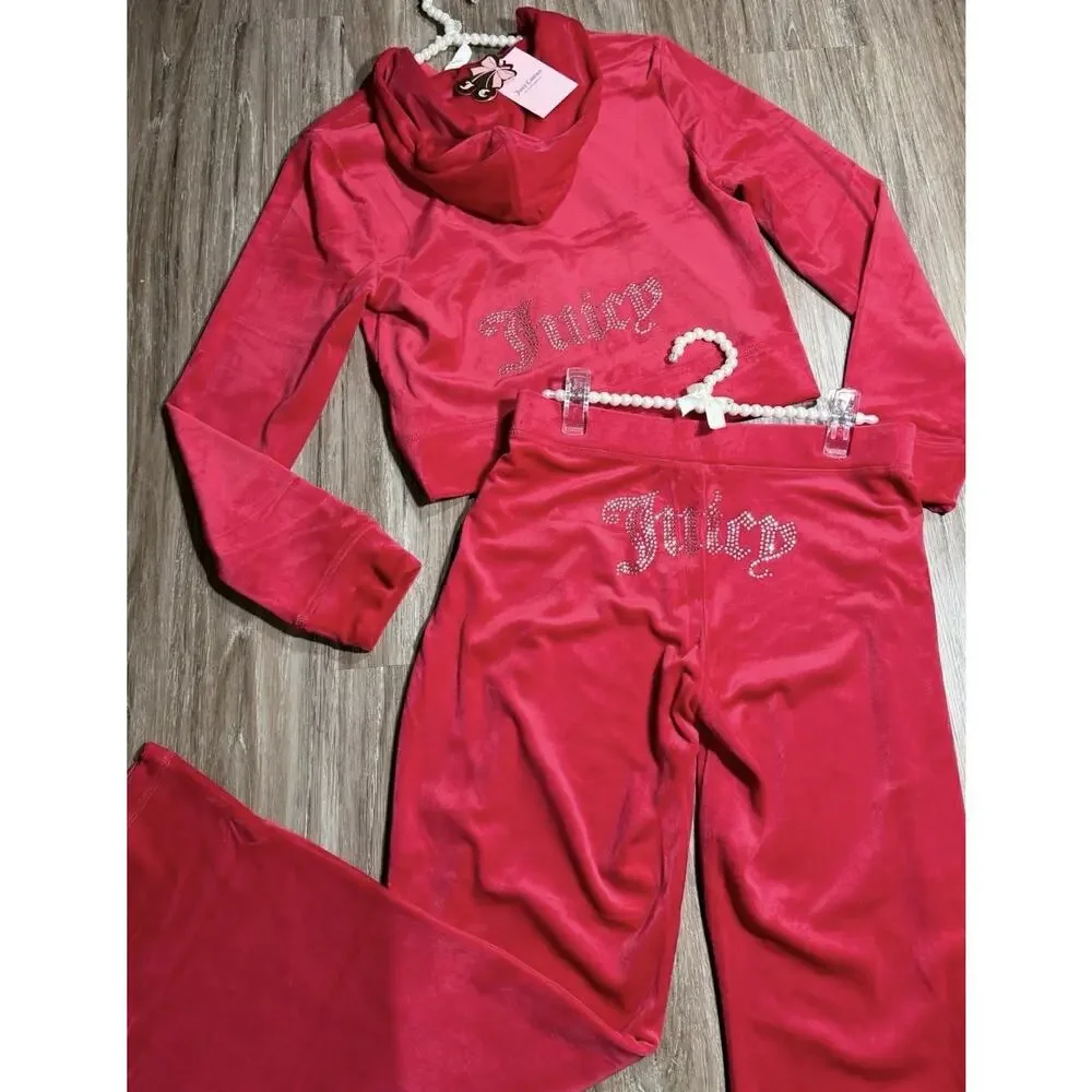 JUICY COUTURE NWT Velour Tracksuit Bling OG Hoodie & Pant's Color Flash Sz Large